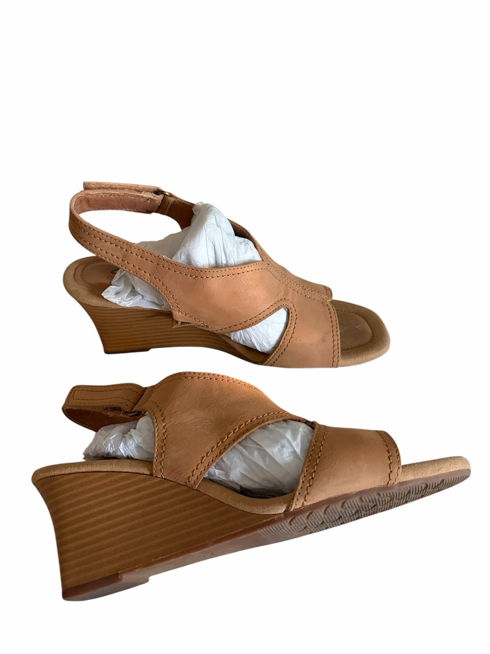 Clarks Tan Leather Slingback Wedge Sandals - Light Brown